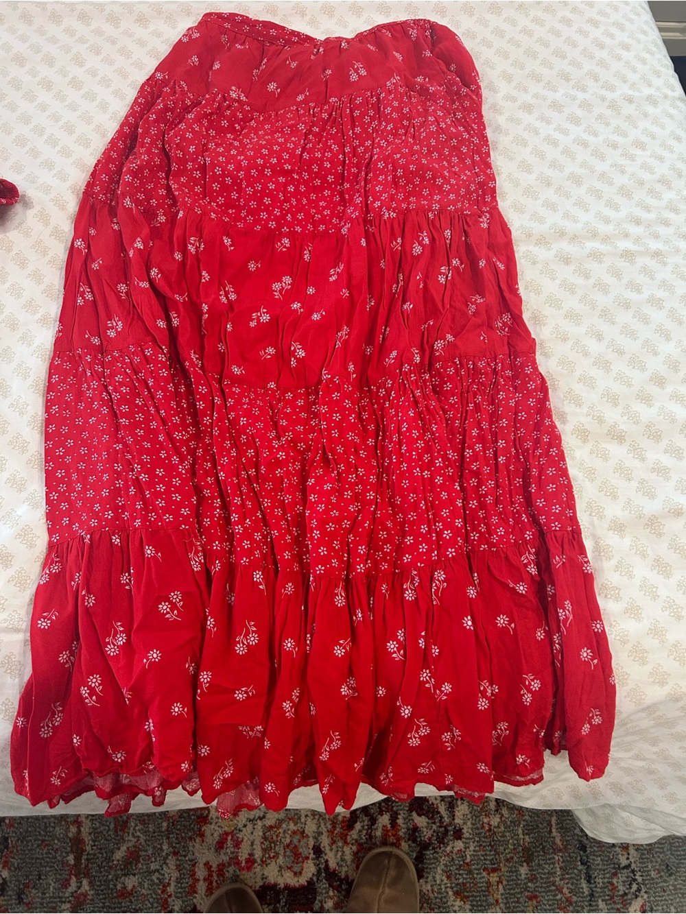 Altar'd State Red Floral Tiered Maxi Skirt